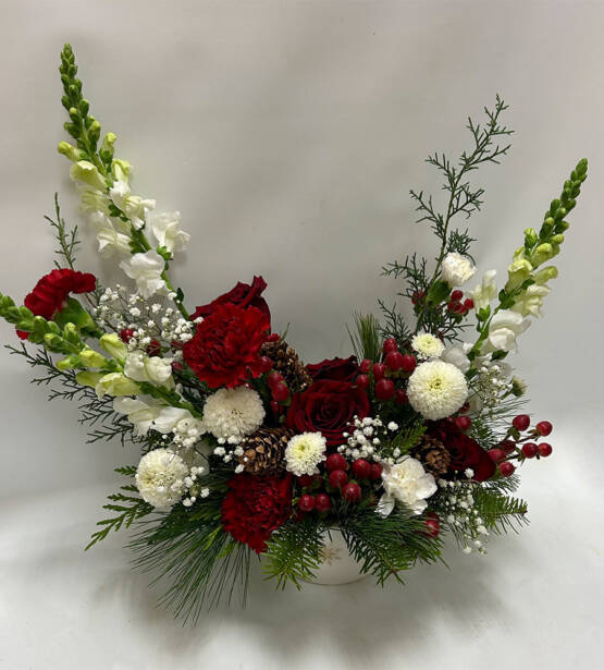 A red and white Christmas arrangement