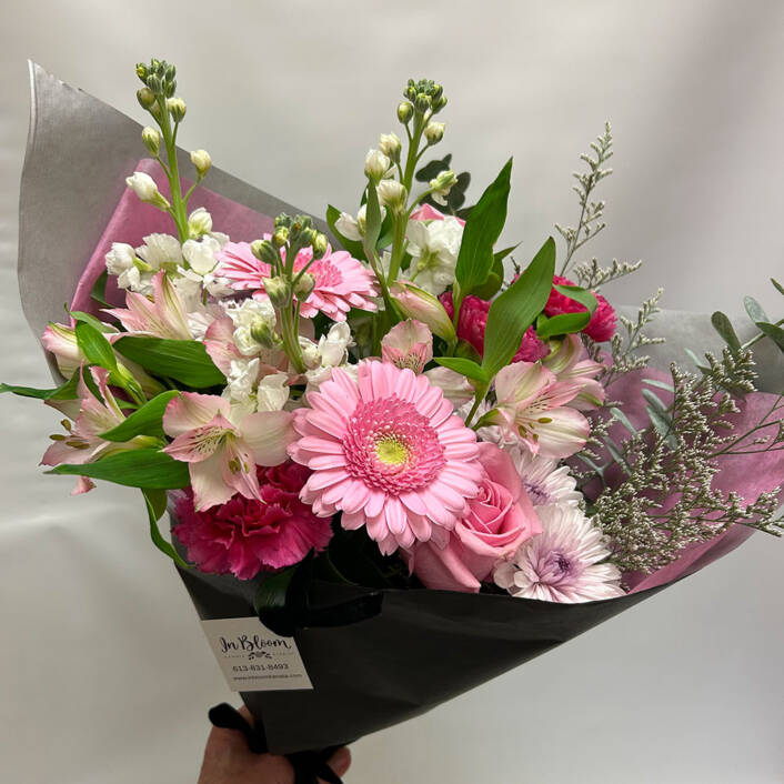a pink floral bouquet