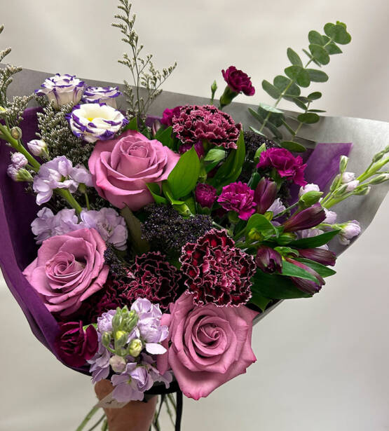 a purple floral bouquet