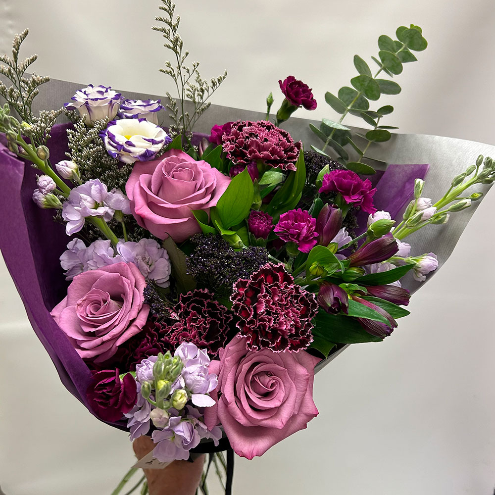 a purple floral bouquet